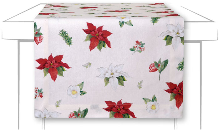 IHR Table Runner, Christmas Florals White