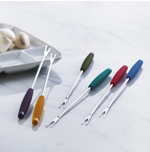 Trudeau Fondue Forks Silicone Coloured Handled Set of 6