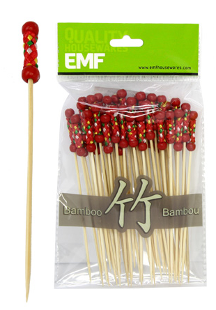 EMF Bamboo Wood Skewers with Double Beads 12cm, Red