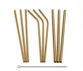 Joie Gold Straws with Cleaning Brush Set