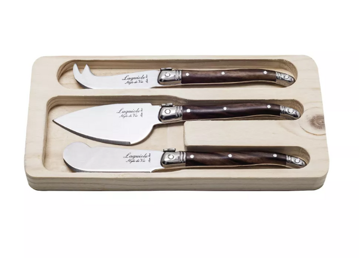 Laguiole Style De Vie Premium Line Cheese Knives Set of 3, Dark Wood