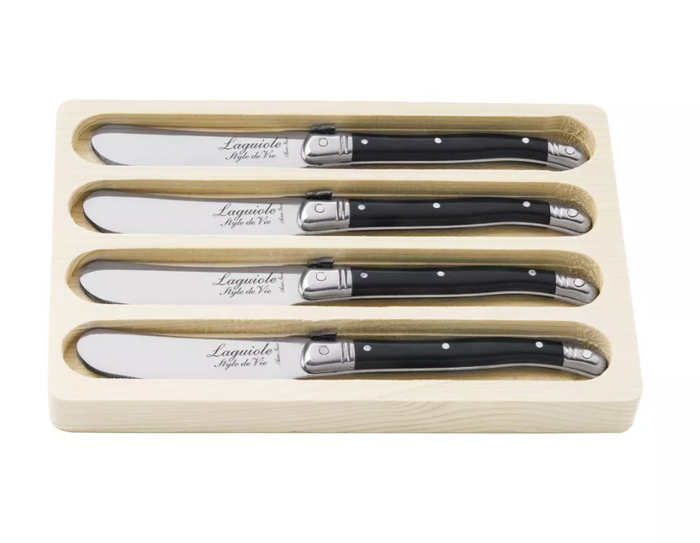 Laguiole Style De Vie Premium Line Butter Knives Set of 4, Black