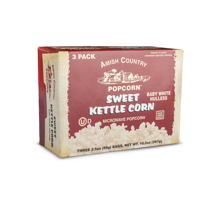 Amish Country Popcorn Microwave Popcorn Pack of 3, Sweet Kettle Corn