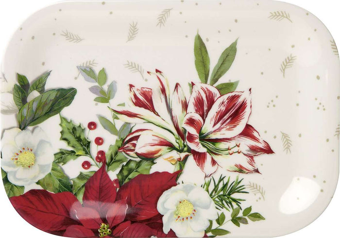 IHR Melamine Snack Tray, Christmas Florals White