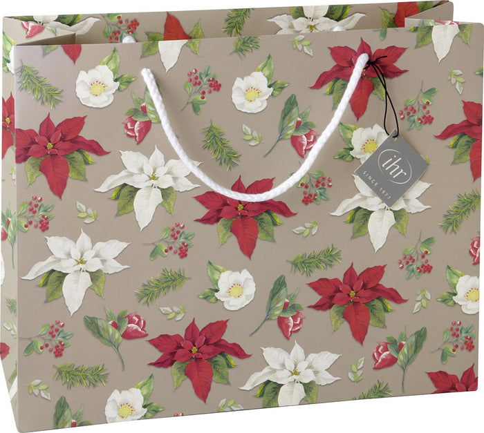 IHR Gift Bag, Christmas Florals Grey