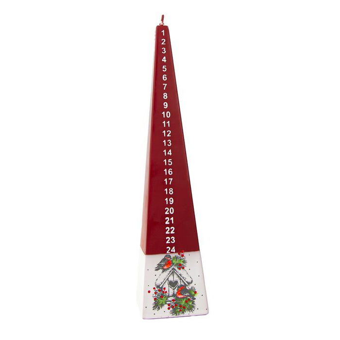 Jakelio Pyramid Advent Candle, Red With Birdhouse & Birds
