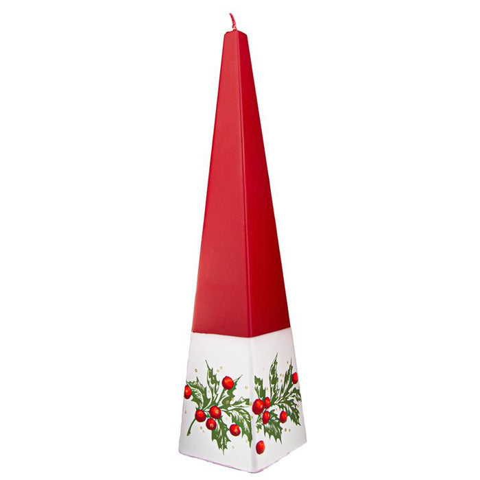 Jakelio Pyramid Candle, Red & White Holly & Berries