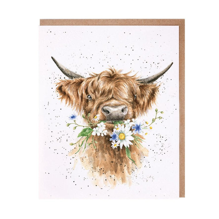 Wrendale Designs Greeting Card, Blank 'Daisy Coo' Highland Cow