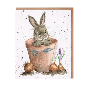 Wrendale Designs Greeting Card, Blank 'The Flower Pot' Rabbit