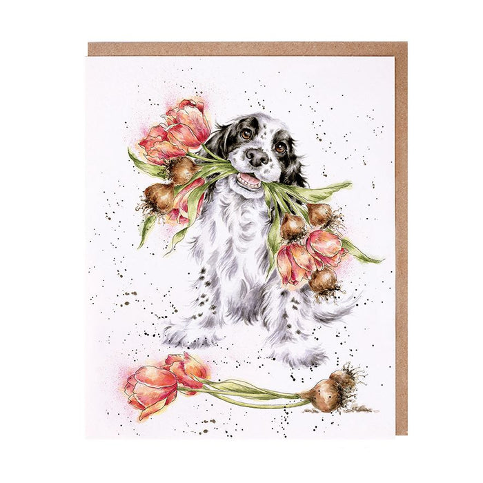 Wrendale Designs Greeting Card, Blank 'Blooming With Love' Spaniel Dog