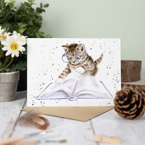 Wrendale Designs Greeting Card, Blank 'The Bookworm' Cat