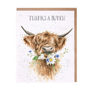 Wrendale Designs Greeting Card, 'Thanks a Bunch' Highland Cow