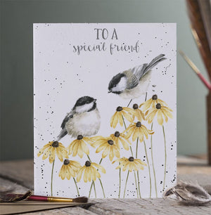 Wrendale Designs Greeting Card, 'Let Friendship Bloom' Chickadee