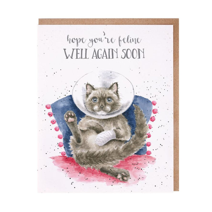 Wrendale Designs Greeting Card, Get Well 'Feline Well Again Soon' Cat