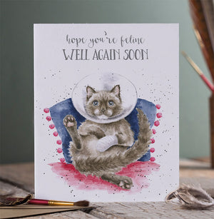 Wrendale Designs Greeting Card, Get Well 'Feline Well Again Soon' Cat