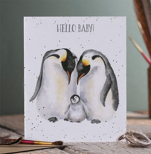 Wrendale Designs Greeting Card, New Baby 'Hello Baby' Penguins