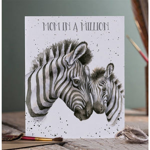 Wrendale Designs Greeting Card, Mother's Day 'Mom in a Million' Zebra