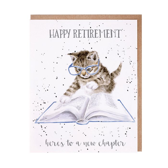 Wrendale Designs Greeting Card, Retirement 'New Chapter' Cat