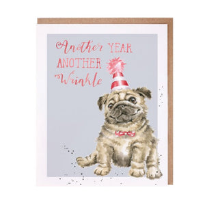 Wrendale Designs Greeting Card, Birthday 'Another Wrinkle' Pug Dog