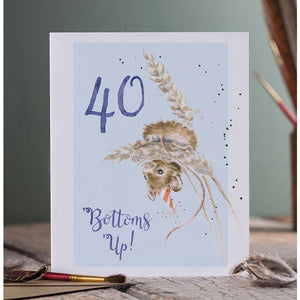 Wrendale Designs Greeting Card, Birthday '40 Bottoms Up' Mouse