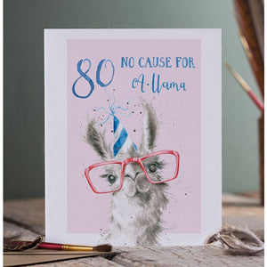 Wrendale Designs Greeting Card, Birthday '80 No Cause for A-Llama' Llama