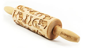 Folkroll Small Embossed Rolling Pin, Crazy Cat