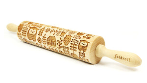 Folkroll Large Embossed Rolling Pin, Folk Scandinavian