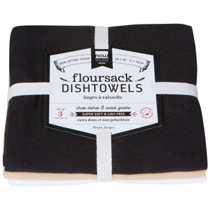Danica Now Designs Flour Sack Tea Towel Set of 3, Black | Oyster | White
