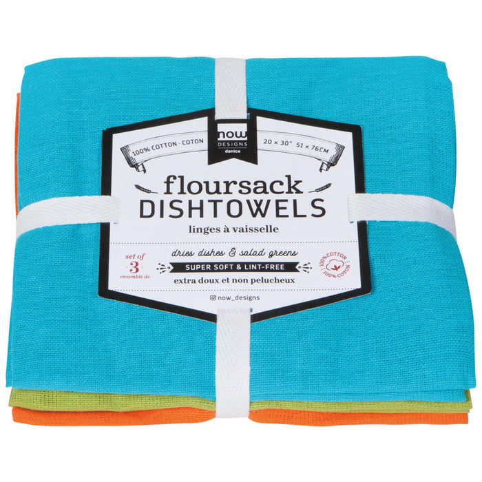 Danica Now Designs Flour Sack Tea Towel Set of 3, Bali Blue | Cactus | Crush