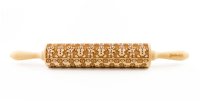 Folkroll Large Embossed Rolling Pin, Gingerbread Man