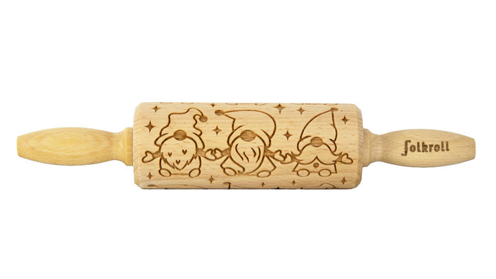 Folkroll Small Embossed Rolling Pin, Gnomes