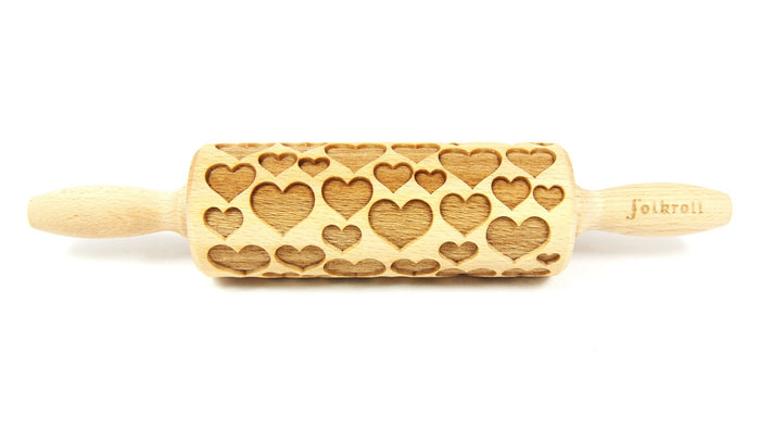 Folkroll Small Embossed Rolling Pin, Hearts
