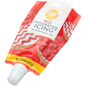 Wilton Ready-to-Use Vanilla-Flavored Icing Pouch with Tips, Red