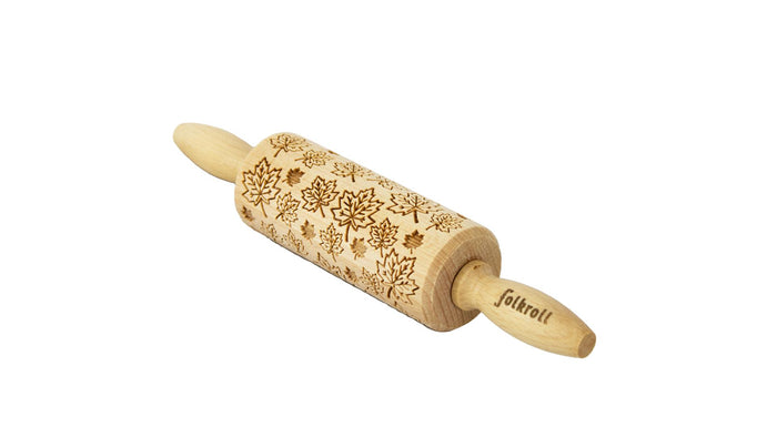 Folkroll Small Embossed Rolling Pin, Maple Leaves