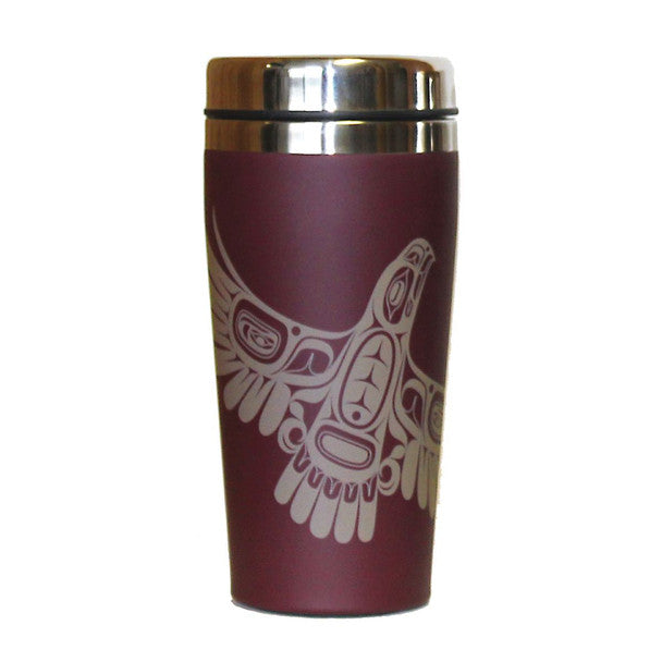 Native Northwest Travel Mug 16oz, Eagle's First Flight (Burgundy)