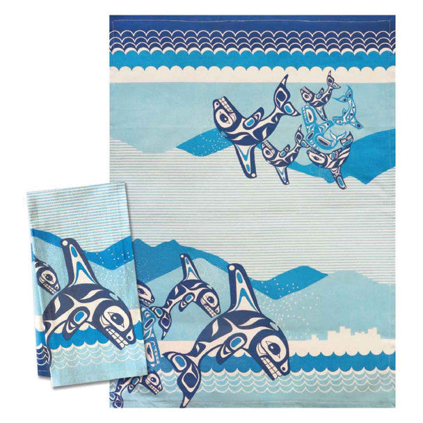 Native Northwest Tea Towel, Orca Family