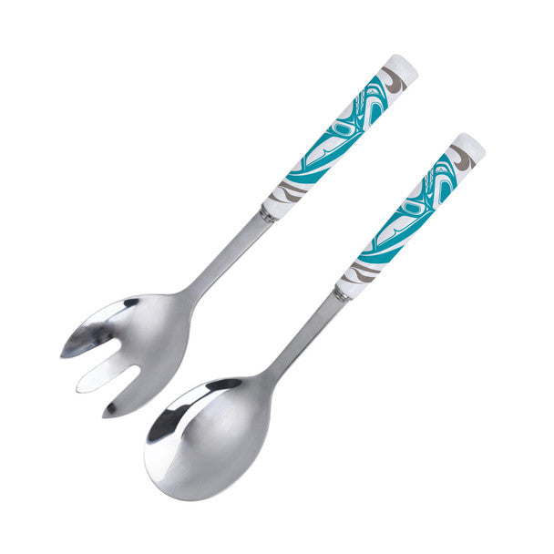 Native Northwest Stainless Steel Salad Server Set, Killer Whale