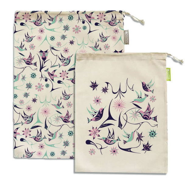 Native Northwest Produce Bags Set of 2, Hummingbirds