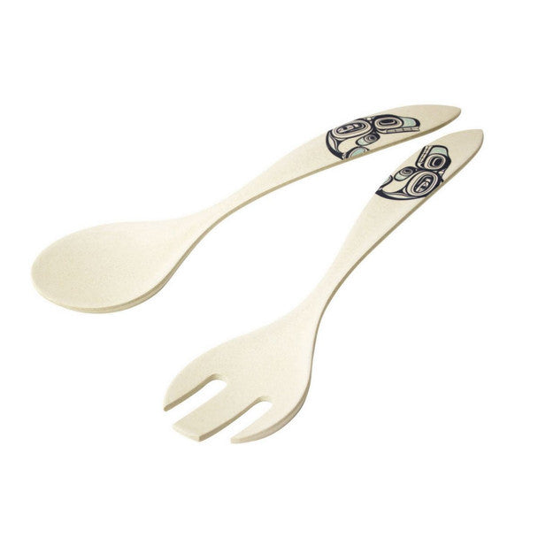 Native Northwest Bamboo Salad Server Set, Whale