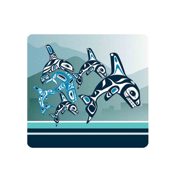 Native Northwest Cork-Backed Coaster, Orca Family