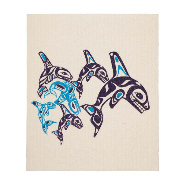 Native Northwest Swedish Dishcloth, Orca Family