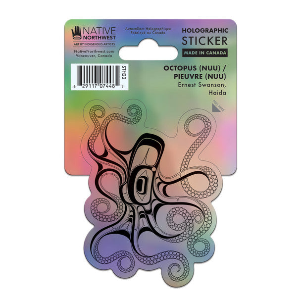 Native Northwest Holographic Vinyl Sticker, Octopus