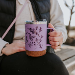 Native Northwest Cork-Based Travel Mug 16 oz, Hummingbirds