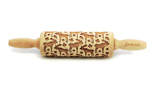 Folkroll Small Embossed Rolling Pin, Moose & Maple Leaves