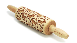 Folkroll Small Embossed Rolling Pin, Moose & Maple Leaves