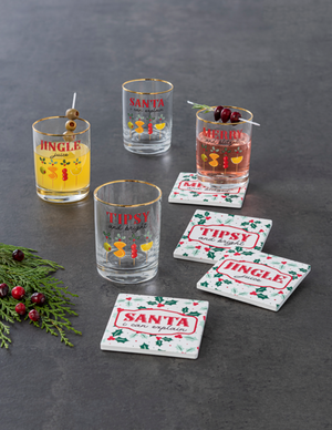 Ganz Coasters Set of 4, Vintage Holiday Fun Messages