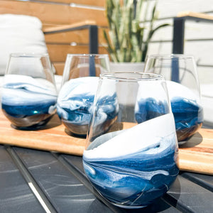 Lynn & Liana Designs Resin Wine Glass, Navy | White | Metallic