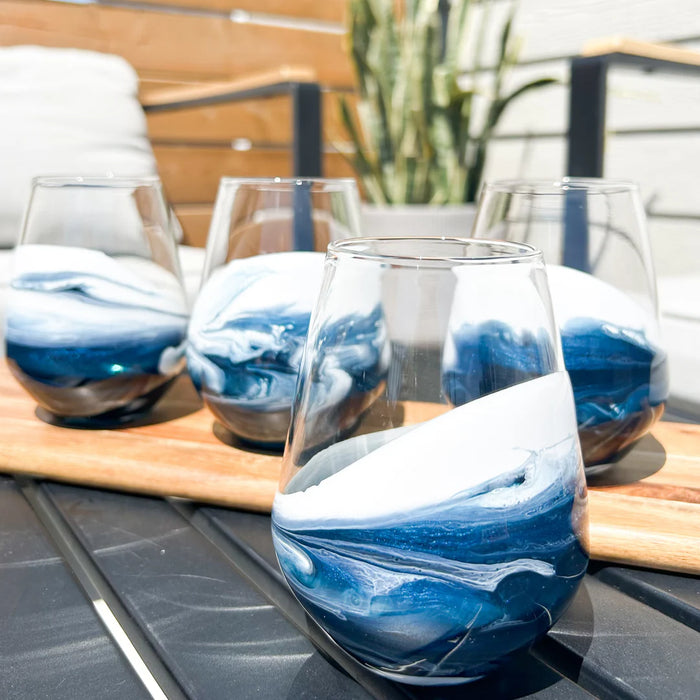 Lynn & Liana Designs Resin Wine Glass, Navy | White | Metallic