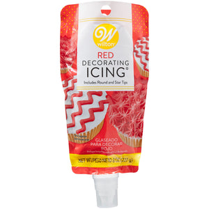 Wilton Ready-to-Use Vanilla-Flavored Icing Pouch with Tips, Red