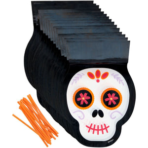 Wilton Skull-Shaped Day of the Dead Treat Bags and Ties, 15-Count